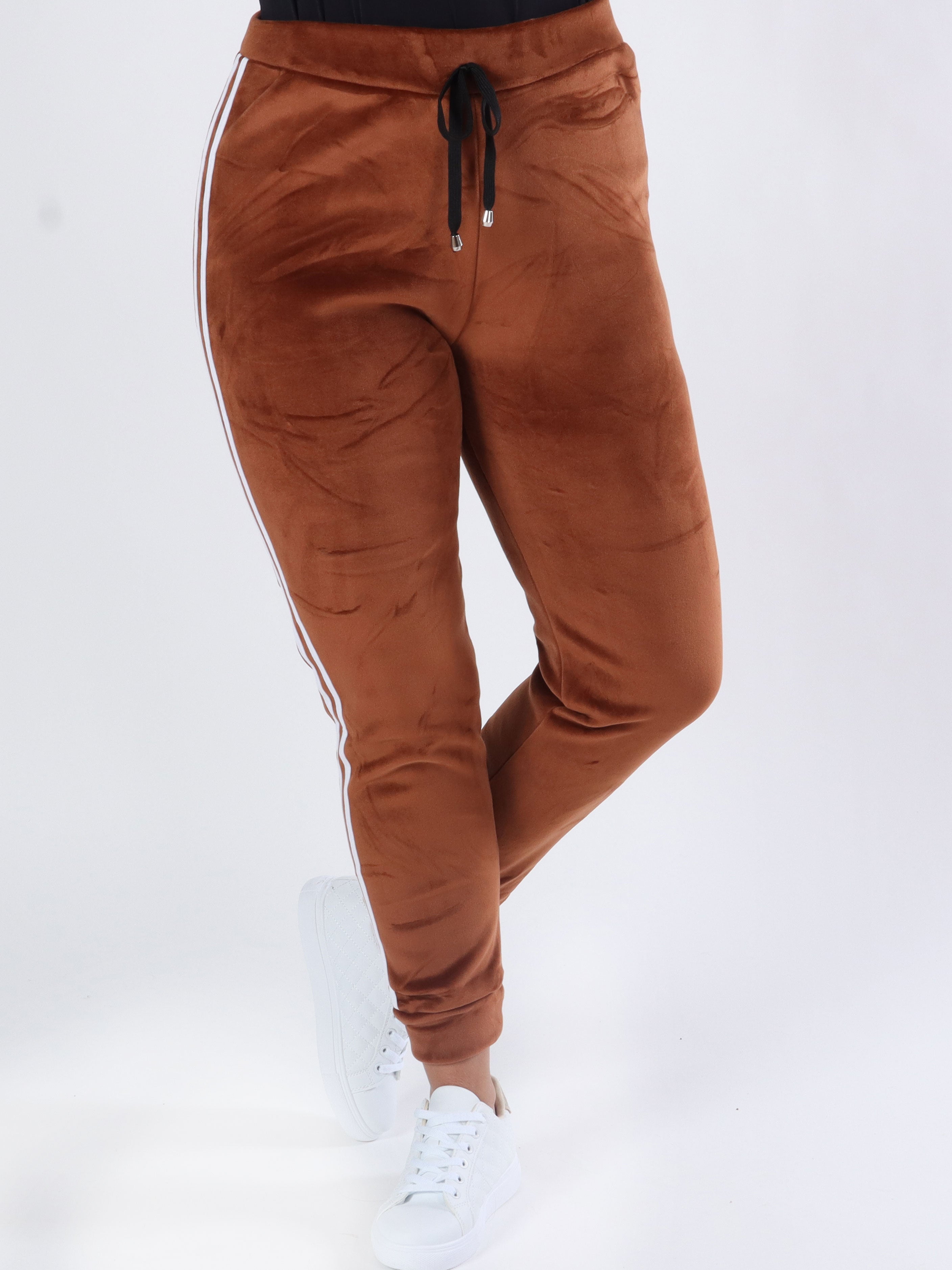 Achilla - Velour joggingbukser med hvide striber